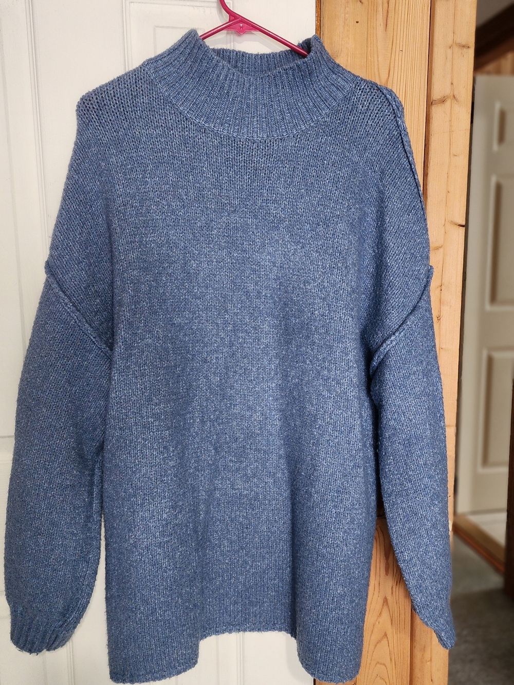 Cozy Blue Oversized Mock Neck Women's Sweater